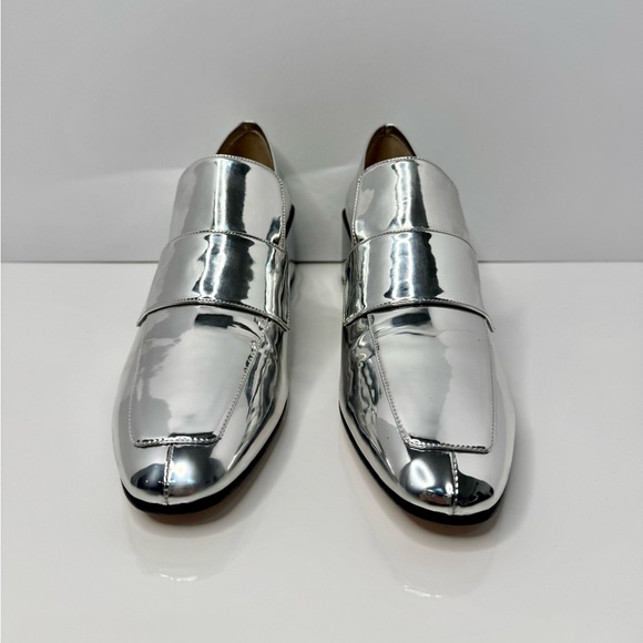 Stuart Weitzman ‘Sawyer’ Metallic Block Heel Loafer in Polar Silver NIB - Picture 4 of 11
